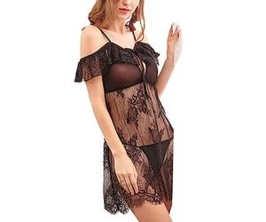 OLEETS Women'S Nightdresses Nightshirts Sexy Sling Dress Women Nightwear Lace Ruffled Patchwork Nightdress Mesh Sleepwear Summer Nightgown Fashion Home Clothes