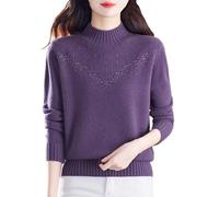 OLEETS Women's Pullover Sweater - Casual Middle Aged Mother Women Sweater Autumn Winter Knit Bottoming Shirt Slim Warm Soft Knitwear Tops Elegant Clothes,Purple,4XL