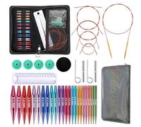 OLege Circular Knitting Needle Accessories with 12 Sizes from 3.0 to 8.0mm, Aluminum Interchangeable Knitting Needles Set with 5 Cables and Case for Beginners, Hat, Sock, Sweater, Blanket Making