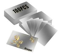 OLegei 100 Pcs Blank Metal Business Cards, 0.3mm Laser Name Cards for Printing Engraved, Black Aluminum Alloy Identification Labels Card for Commercial Custom and DIY, Silver