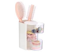 OLegei 3-Layer Hair Accessories Organizer with Hair Brushes Holder, Rotatable Trinket Box for Ring, Earring, Desktop&Bathroom Organizer Deawer for Makeup Brushes, Hair Accessories, Cotton Swab,White