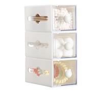 OLegei 3pc Q-tips Holder Drawers, Adhesive Mounted Bathroom Cotton Swab Organizer for Cotton Ball, Floss, Plastic Stackble Cabinet Storage Drawers Multi-Purpose Storage Box for Vanity, Pantry, Garage