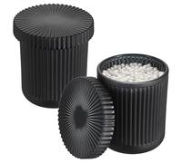 OLegei Glass Cotton Ball and Swab Holder Organizer, 2pcs Decor Jar, Black | Bathroom Glass Storage Jars with Lid,Q-tips Floss Dispenser,Vanity Makeup Accessories Storage Jar,Apothecary Storage Canister