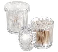 OLegei Glass Cotton Ball and Swab Holder Organizer, Set of 2 Bathroom Glass Storage Jars with Lid, Q-tips Floss Dispenser, Vanity Makeup Accessories Storage Jar, Apothecary Storage Canister(Clear)