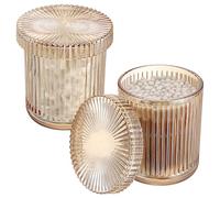 OLegei Glass Cotton Buds Swab Holder Organizer, 2pcs Decor Apothecary Jar | Amber, Bathroom Glass Storage Jars with Lid, Q-tips, Cotton Ball Floss Dispenser, Vanity Makeup Accessories Storage Canister