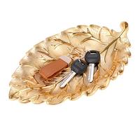OLegei Leaf Keys Caddy Bowl, Metal Entryway Key Holder Dish, Coffee Table Decorative Serving Tray, Gold Catch All Organizer for Wallet, Earbuds, Car Keys, Coin (Large)