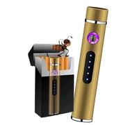OLELY Mini Electric Arc Lighter USB Rechargeable Lighters Windproof Flameless Candle Lighter Plasma Cigarette Lighter with Battery Indicator Can Be Put In To The Cigarette Case (Color : Gold)
