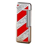 OLELY Mini Ladies Lighter Can Be Put In To The Cigarette Box Metal Lighter Side Slip Wheel Butane Cigarette Lighter Best Gift Men Women (No Gas) (Color : Silver red)