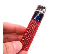OLELY Smart Electronic Lighter，USB Electric Lighter Rechargeable Windproof Flameless Cigarette Lighter Mini Protable No Gas Lighter，Exterior cute Bling Glitter Rhinestone (Color : Red)