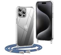 OLEPHY Crossbody Lanyard Case Compatible with iPhone 14 Pro with Strap, Necklace Mobile Phone Cover with Adjustable and Removable Neck Strap, Transparent Shockproof Protective Case, Blue