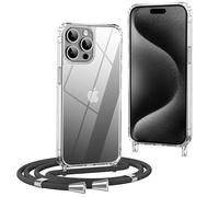 OLEPHY Crossbody Lanyard Case Compatible with iPhone 15 Pro Max with Strap, Necklace Mobile Phone Cover with Adjustable and Removable Neck Strap, Transparent Shockproof Protective Case, Black