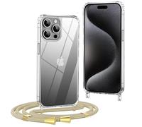 OLEPHY Crossbody Lanyard Case Compatible with iPhone 15 Pro with Strap, Necklace Mobile Phone Cover with Adjustable and Removable Neck Strap, Transparent Shockproof Protective Case, Beige