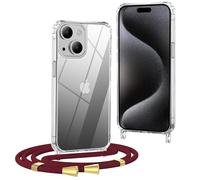 OLEPHY Crossbody Lanyard Case Compatible with iPhone 15 with Strap, Necklace Mobile Phone Cover with Adjustable and Removable Neck Strap, Transparent Shockproof Protective Case, Wine Red