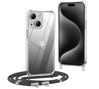 OLEPHY Crossbody Lanyard Case Compatible with iPhone 15 with Strap, Necklace Mobile Phone Cover with Adjustable and Removable Neck Strap, Transparent Shockproof Protective Case, Black