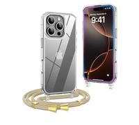 OLEPHY Crossbody Lanyard Case Compatible with iPhone 16 Pro Max with Strap, Necklace Mobile Phone Cover with Adjustable and Removable Neck Strap, Transparent Shockproof Protective Case, Yellow