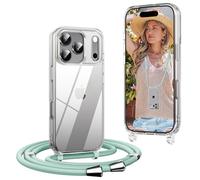 OLEPHY Crossbody Lanyard Case Compatible with iPhone 17 Pro Max with Strap, Necklace Mobile Phone Cover with Adjustable and Removable Neck Strap, Transparent Shockproof Protective Case, Matcha Green