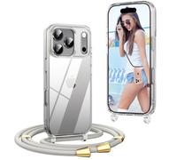 OLEPHY Crossbody Lanyard Case Compatible with iPhone 17 Pro with Strap, Necklace Mobile Phone Cover with Adjustable and Removable Neck Strap, Transparent Shockproof Protective Case, Beige