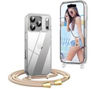 OLEPHY Crossbody Lanyard Case Compatible with iPhone 17 Pro with Strap, Necklace Mobile Phone Cover with Adjustable and Removable Neck Strap, Transparent Shockproof Protective Case, Yellow