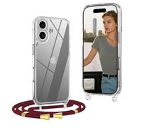 OLEPHY Crossbody Lanyard Case Compatible with iPhone 17 with Strap, Necklace Mobile Phone Cover with Adjustable and Removable Neck Strap, Transparent Shockproof Protective Case, Wine Red