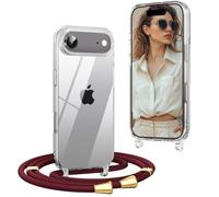 OLEPHY Crossbody Lanyard Case Compatible with iPhone Air with Strap, Necklace Mobile Phone Cover with Adjustable and Removable Neck Strap, Transparent Shockproof Protective Case, Wine Red