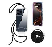 OLEPHY Crossbody Lanyard Case for iPhone 16 Pro Max with Strap, Adjustable and Removable Strap, Transparent Case with Cord for Hanging on the Neck for Outdoors & Hiking | Freedom for Your Hands, Black