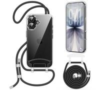 OLEPHY Crossbody Lanyard Case for iPhone 17 Case with Strap, Adjustable and Removable Strap, Transparent Case with Cord for Hanging on the Neck for Outdoors & Hiking | Freedom for Your Hands, Black