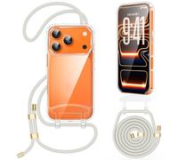 OLEPHY Crossbody Lanyard Case for iPhone 17 Pro Max with Strap, Adjustable and Removable Strap, Transparent Case with Cord for Hanging on the Neck for Outdoors & Hiking | Freedom for Your Hands, Begie