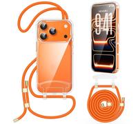 OLEPHY Crossbody Lanyard Case for iPhone 17 Pro Max with Strap, Adjustable and Removable Strap, Transparent Case with Cord for Hanging on the Neck for Outdoors & Hiking | Freedom Your Hands, Orange