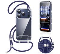 OLEPHY Crossbody Lanyard Case for iPhone 17 Pro with Strap, Adjustable and Removable Strap, Transparent Case with Cord for Hanging on the Neck for Outdoors & Hiking | Freedom for Your Hands, Navy Blue