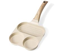 Olerd 3 Holes Frying Pan, Non Stick Healthy Granite Egg Cooker Pan for Breakfast, Multi Suitable Fried Eggs, Steak, Meat and Bacon, All Hobs & Induction Cookware, Beige