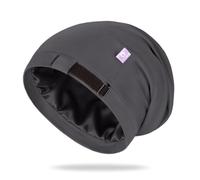 OLESILK Modal Cotton and 100% Mulberry Silk Lined Sleep Cap for Curly Hair Adjustable Slouchy Beanie Headwear Night Hat for Men & Women, Boys & Girls, Charcoal