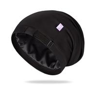 OLESILK Modal Cotton and 100% Mulberry Silk Lined Sleep Cap for Curly Hair Adjustable Slouchy Beanie Headwear Night Hat for Men & Women, Boys & Girls, Black