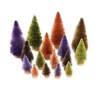 Oletabeth 16 Pieces Artificial Sisal Christmas Trees Mini Bottle Brush Trees Desktop Miniature Pine Trees with Wood Base for Xmas Holiday Party Home Decor (Mixcolor)