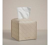 OLETHA Square Tissue Box Cover - Aesthetic Desk Decor for Room, Home & Office - Tissues Cube Boxes Holder - Woven Textured, Light Taupe
