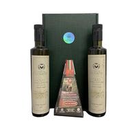 Oleum Comitis - Extra Virgin Olive Oil 100% Italian Cold Pressed - Gift Box with 2 x 500 ml Bottles and Parmigiano Reggiano DOP Vacche Rosse 30 Months