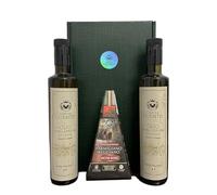 Oleum Comitis - Extra Virgin Olive Oil 100% Italian Cold Pressed - Gift Box with 2 x 500 ml Bottles and Parmigiano Reggiano DOP Vacche Rosse 40 Months