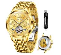 OLEVS Automatic Men Watches Mechanical Luxury Self Winding Wrist Watch Multi Calendar Stainless Steel Waterproof Wrist Watches for Men, Gold Watches Automatic, Men Watch