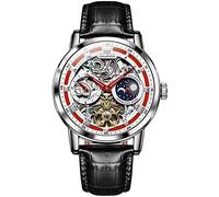 OLEVS Automatic Mens Watches,Leather Strap Vintage Tourbillon Baroque-Style, AUTO-BLACK WHITE AND RED, ROUND, Luxury Watch