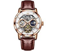 OLEVS Automatic Mens Watches,Leather Strap Vintage Tourbillon Baroque-Style, AUTO-BROWN ROSE GOLD AND WHITE, ROUND, Luxury Watch