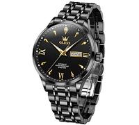 OLEVS Automatic Mens Watches Self Winding Mechanical Business Luxury Dress Wrist Watch Stainless Steel Waterproof Luminous Day Date, 9956: Black band & Black dial, G