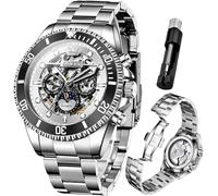 OLEVS Automatic Watch for Men Skeleton Self-Winding Mechanical Luminous Gift Waterproof Stainless Steel Wrist Watches, G6715: Silver band & White dial, Luxury Business Casual Classic Party Present