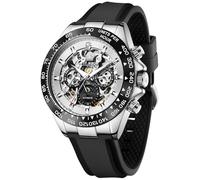 OLEVS Automatic Watches for Men Skeleton Self Winding Watch Stainless Steel Silicone Waterproof Luminous Diamond Six-Hand Moon Phase Mechanical Wirst Watch, 6713: All silver
