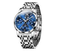 OLEVS Automatic Watches for Men Slef-Wind Mechanical Blue Face Luxury Classic Moon Phase Stainless Steel Waterproof Luminous Wrist Watch