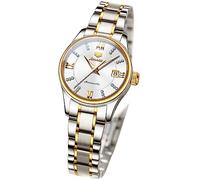 OLEVS Automatic Women Watches Diamond Tourbillon Dress Wrist Watches Moon Phase Waterproof Luminous, 8933：Two tone band & White dial, L6608