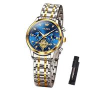 OLEVS Chronograph Womens Watches with Diamond Luminous Roman Numerals Dial Luxury Stainless Steel Waterproof Wrists Watch for Women Dainty reloj para Mujer Gift Blue/Silver/Black/Gold/All Black
