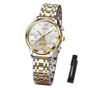 OLEVS Chronograph Womens Watches with Diamond Luminous Roman Numerals Dial Luxury Stainless Steel Waterproof Wrists Watch for Women Dainty reloj para Mujer Gift Blue/Silver/Black/Gold/All Black
