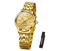 OLEVS Chronograph Womens Watches with Diamond Luminous Roman Numerals Dial Luxury Stainless Steel Waterproof Wrists Watch for Women Dainty reloj para Mujer Gift Blue/Silver/Black/Gold/All Black, Gold