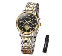OLEVS Chronograph Womens Watches with Diamond Luminous Roman Numerals Dial Luxury Stainless Steel Waterproof Wrists Watch for Women Dainty reloj para Mujer Gift Blue/Silver/Black/Gold/All Black