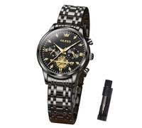 OLEVS Chronograph Womens Watches with Diamond Luminous Roman Numerals Dial Luxury Stainless Steel Waterproof Wrists Watch for Women Dainty reloj para Mujer Gift Blue/Silver/Black/Gold/All Black, Black