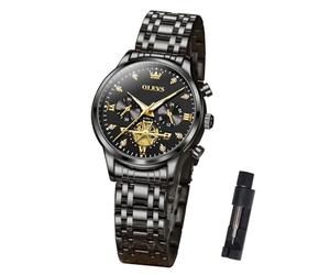 OLEVS Chronograph Womens Watches with Diamond Luminous Roman Numerals Dial Luxury Stainless Steel Waterproof Wrists Watch for Women Dainty reloj para Mujer Gift Blue/Silver/Black/Gold/All Black, Black